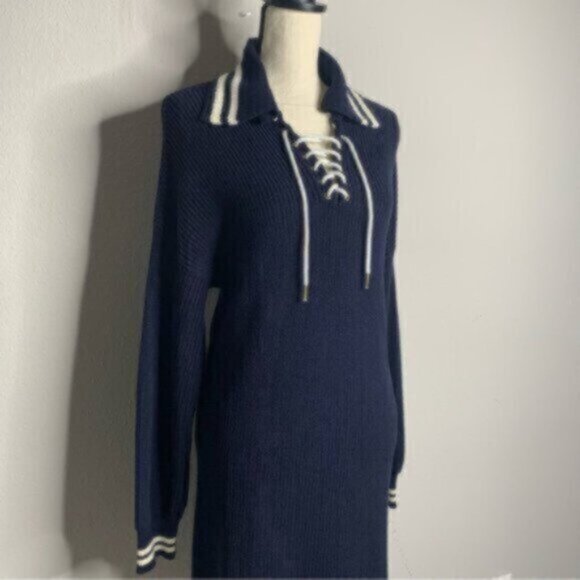 Ralph Lauren Blue & White Sweater Midi Long Sleeve Dress - Picture 9 of 11